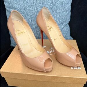 Christian Louboutin Nude Peep Toe Heels size 7 (fits like 6.5)